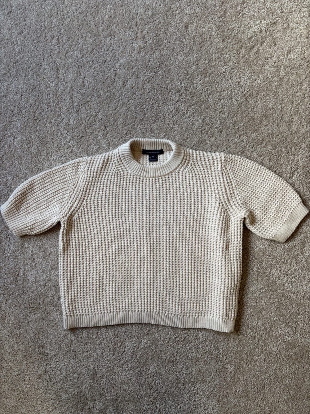 French Connection Cream Short-Sleeve Waffle Knit Sweater